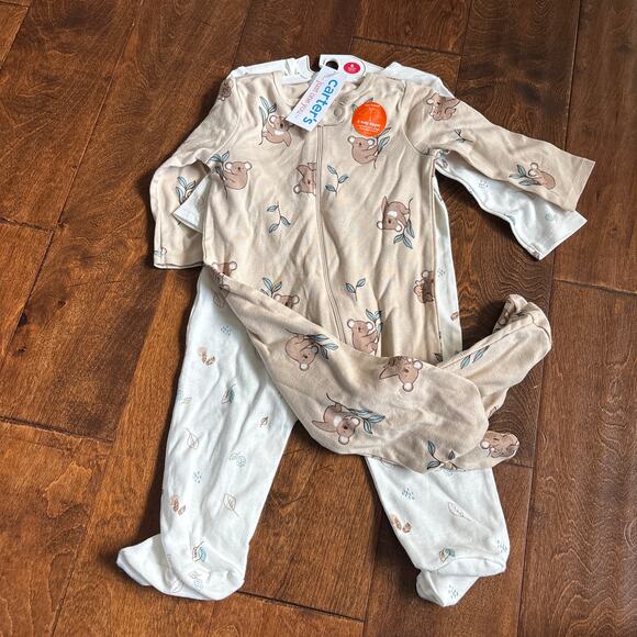 Carter's 6 Month Sleepers Boy Girls Unisex 2 Pack NEW Pajamas Rompers Koala - Picture 1 of 5